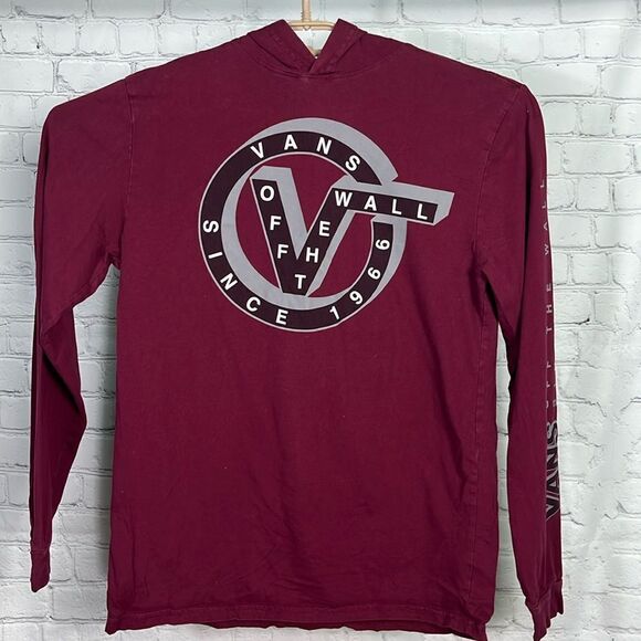 Vans Off The Wall Hoodie sz Medium EUC Maroon , Gray & Black - Picture 1 of 5